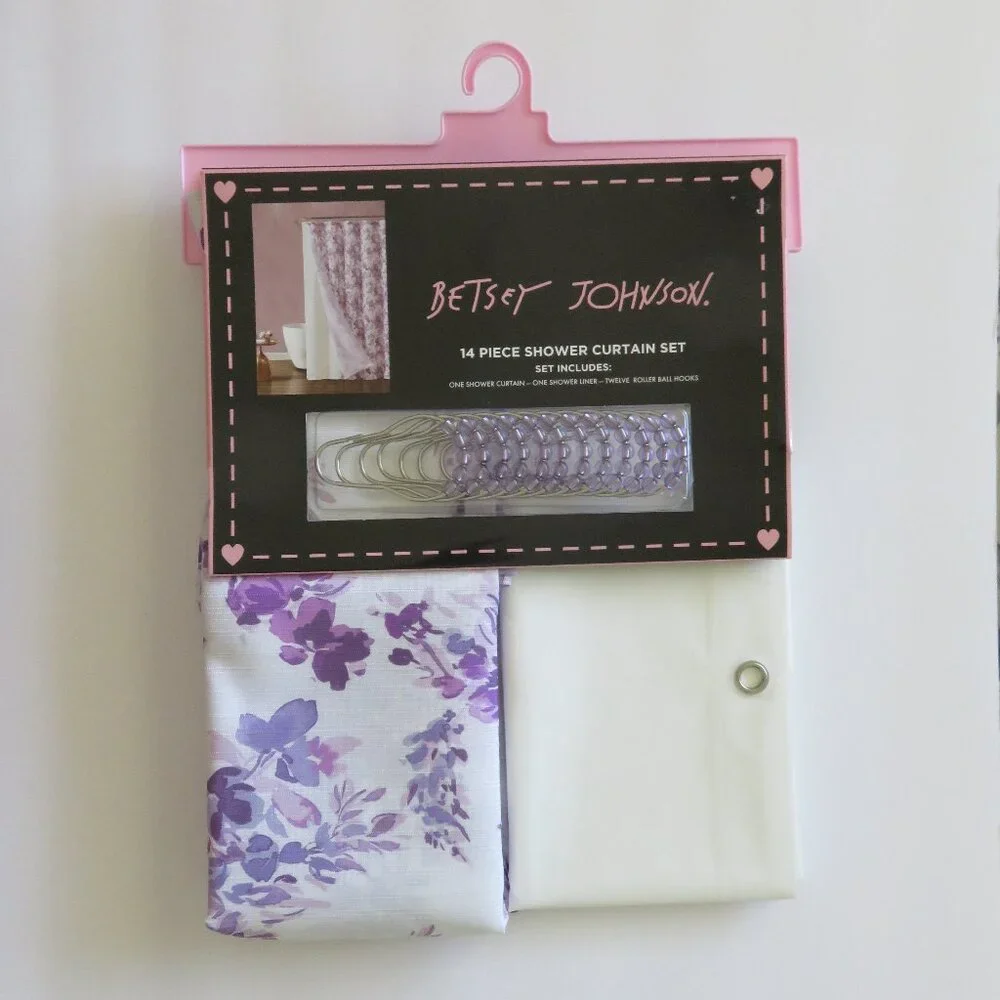 (#X-1) Betsey Johnson Floral 14 Piece Shower Curtain Set